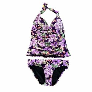 Eco Swim - Women’s Halter Tankini Swim Suit - Top Size 14 - Bottoms Size 12